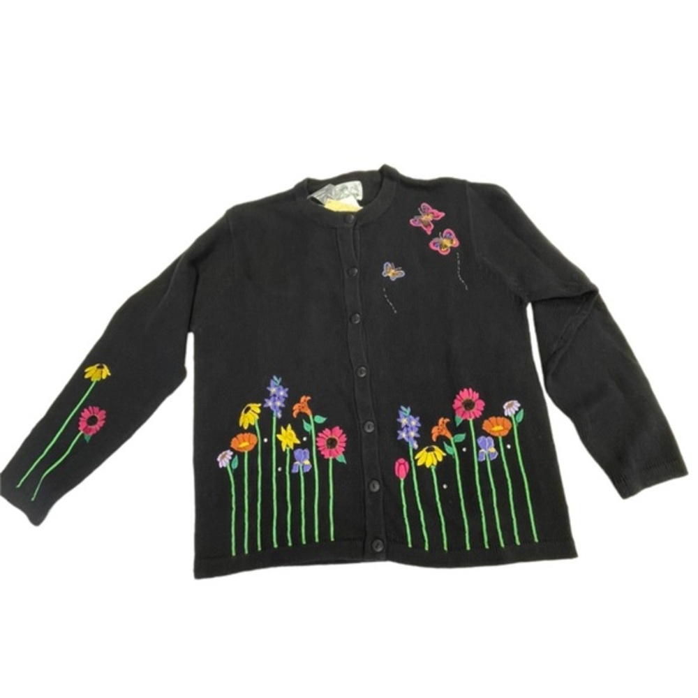 Vintage Storybook Knits embroidered flowers sweater women’s size Large